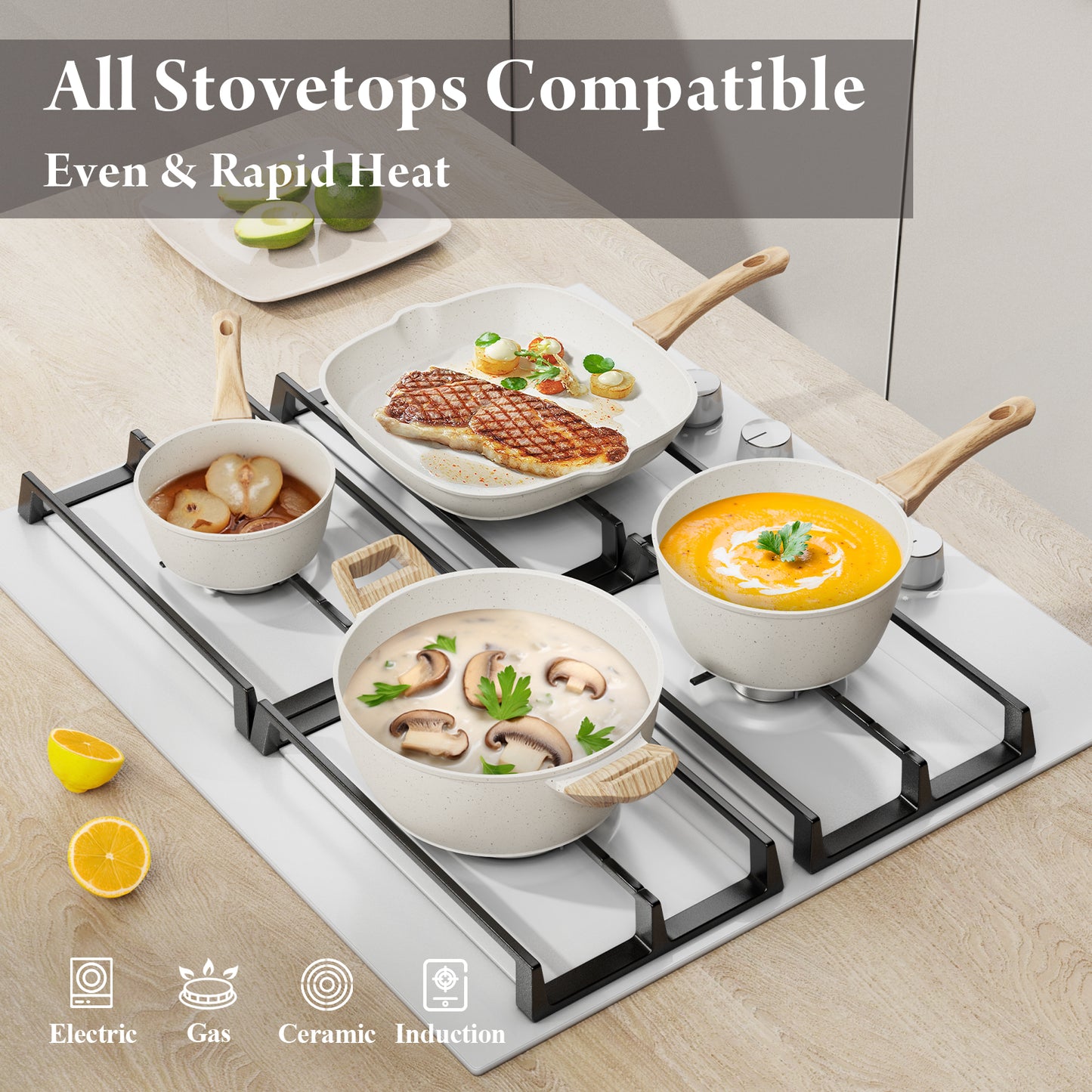 Bazova Ceramic Nonstick 24-Piece Cookware Set – Cream White