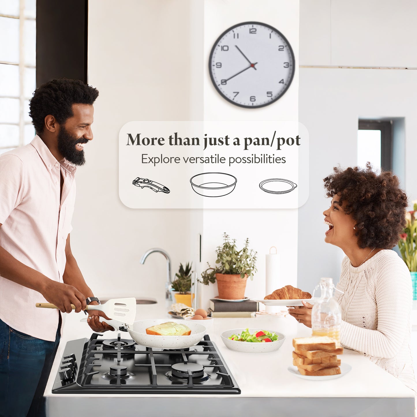 Bazova Ceramic Nonstick 19-Piece Cookware Set with Removable Handles - Cream White