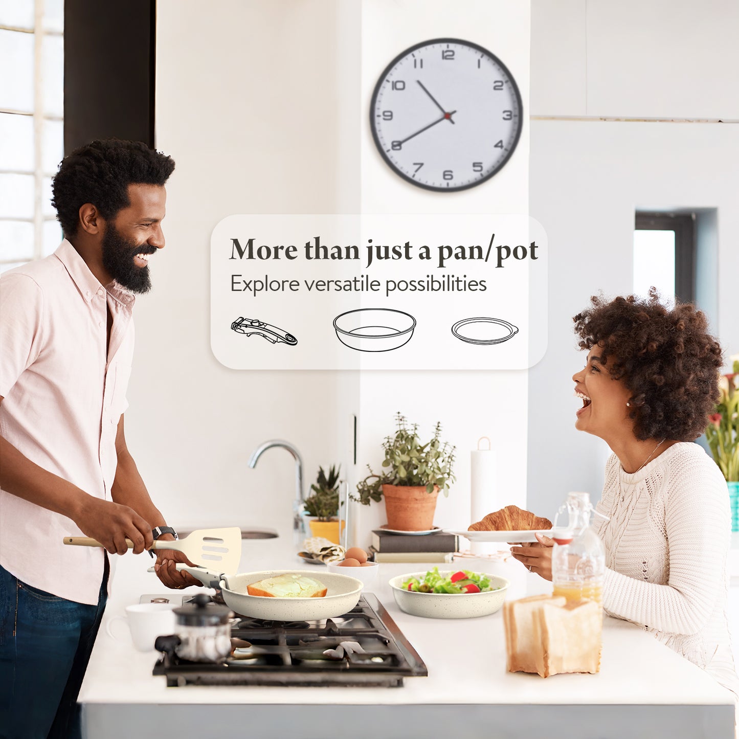Bazova Ceramic Nonstick 17-Piece Cookware Set with Removable Handles - Cream White