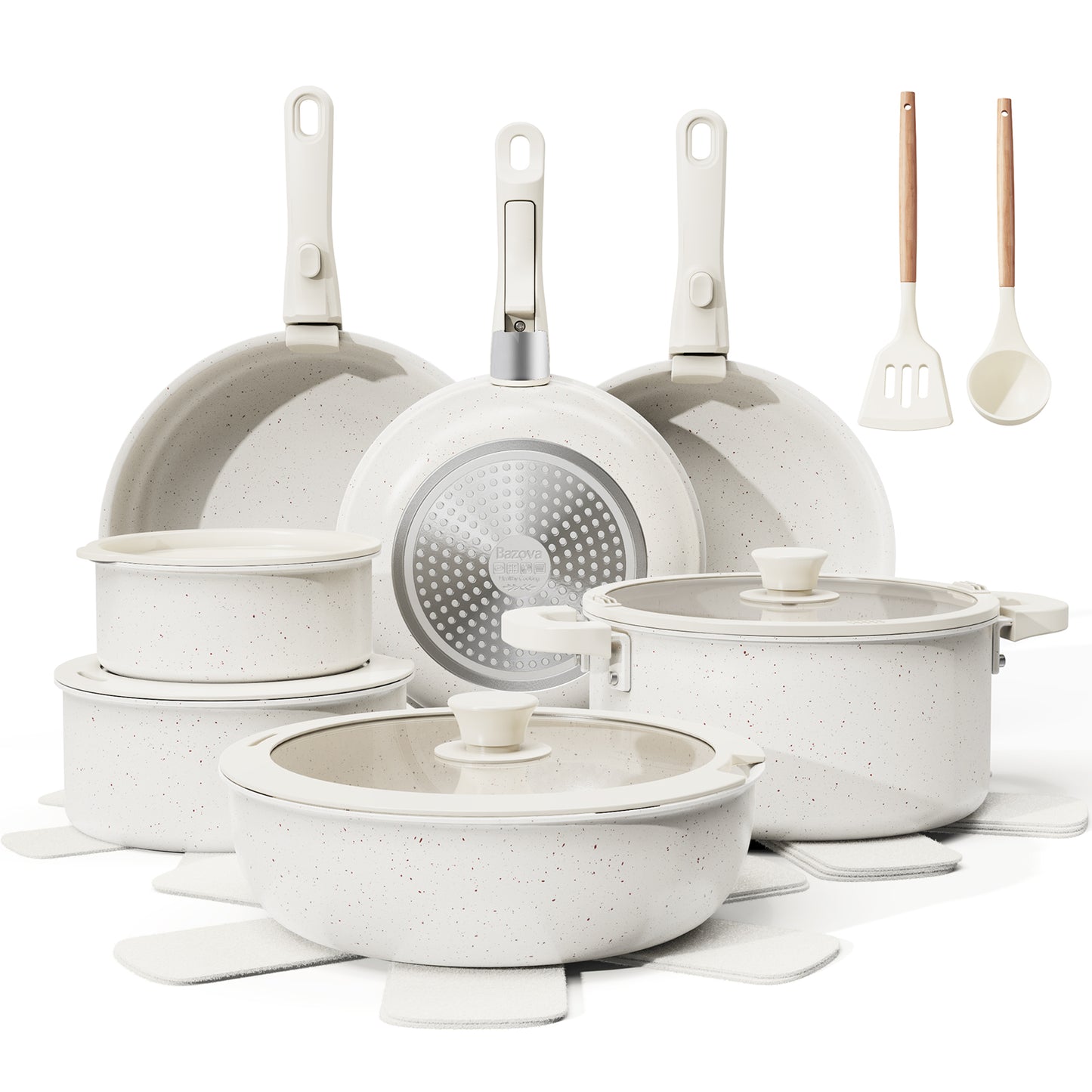 Bazova Ceramic Nonstick 22-Piece Cookware Set with Removable Handles – White