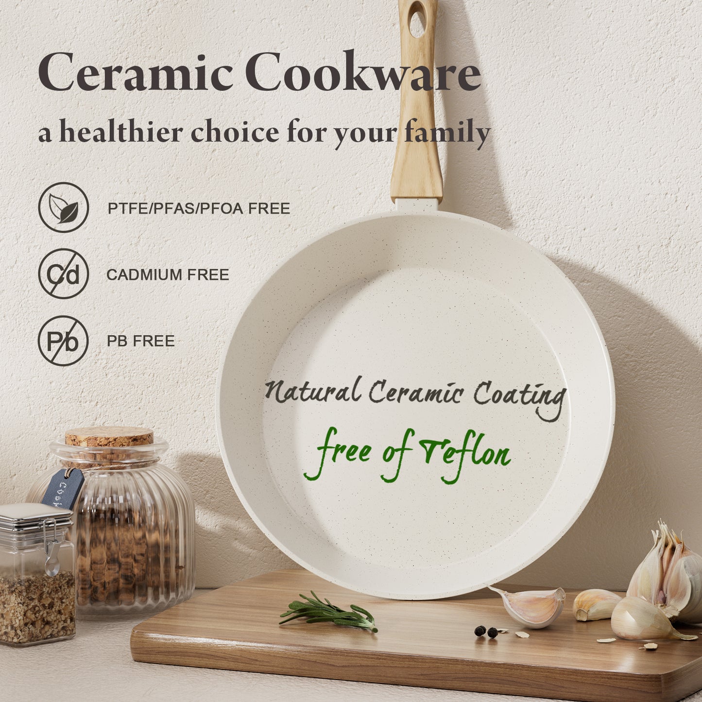 Bazova 24-Piece Ceramic Nonstick Cookware Set with Large Capacity – Cream White