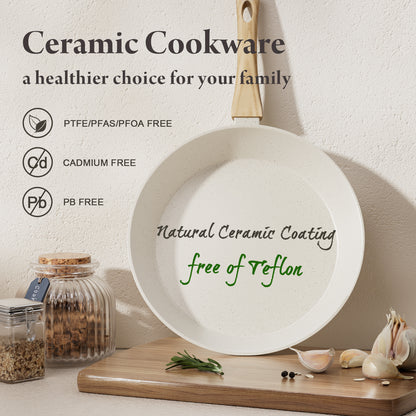 Bazova 24-Piece Ceramic Nonstick Cookware Set with Large Capacity – Cream White