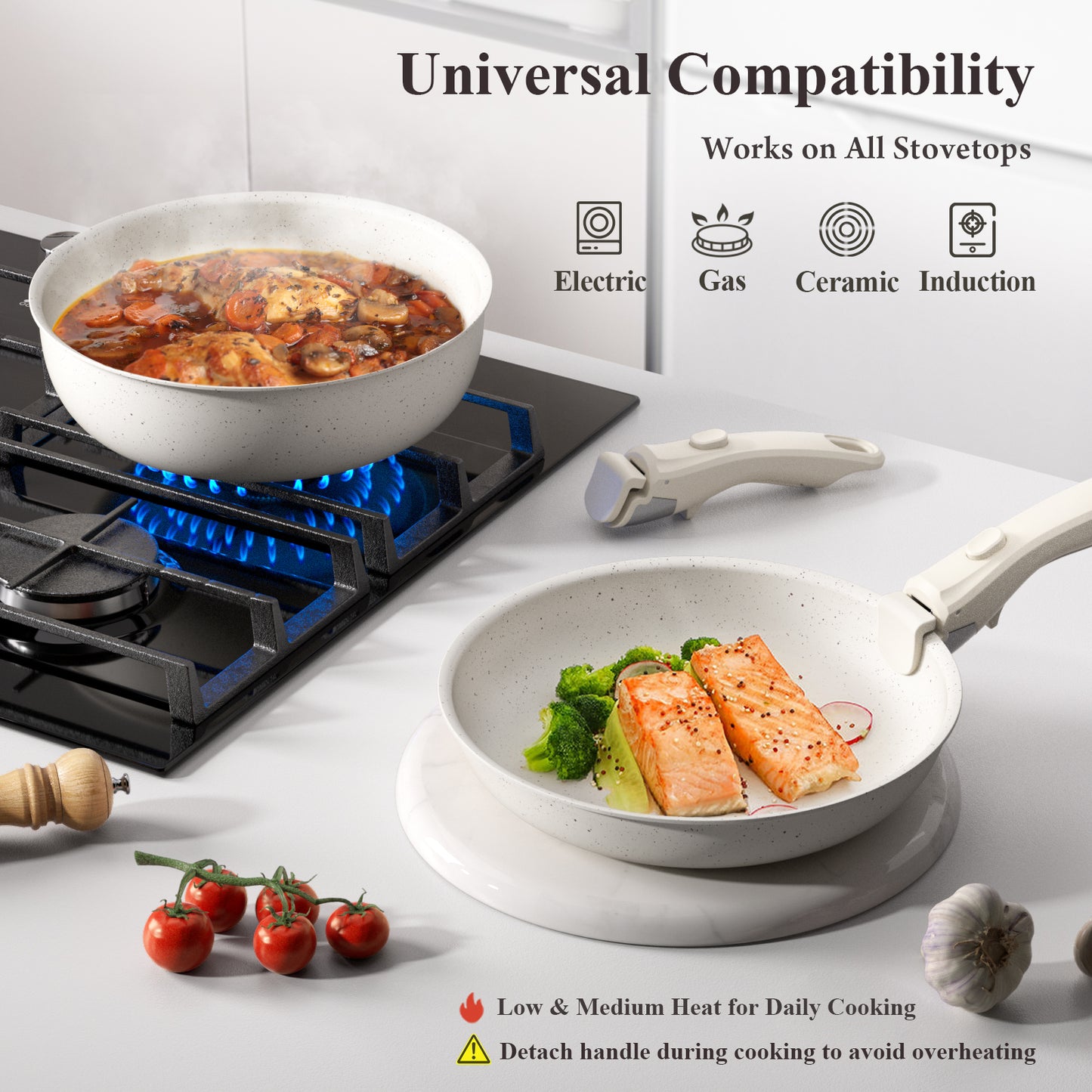 Bazova Ceramic Nonstick 22-Piece Cookware Set with Removable Handles – White