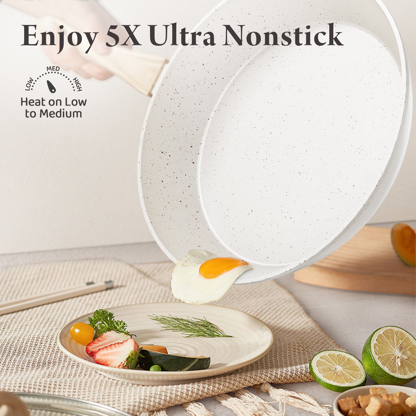 Bazova 24-Piece Ceramic Nonstick Cookware Set with Large Capacity – Cream White