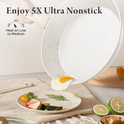 Bazova 24-Piece Ceramic Nonstick Cookware Set with Large Capacity – Cream White
