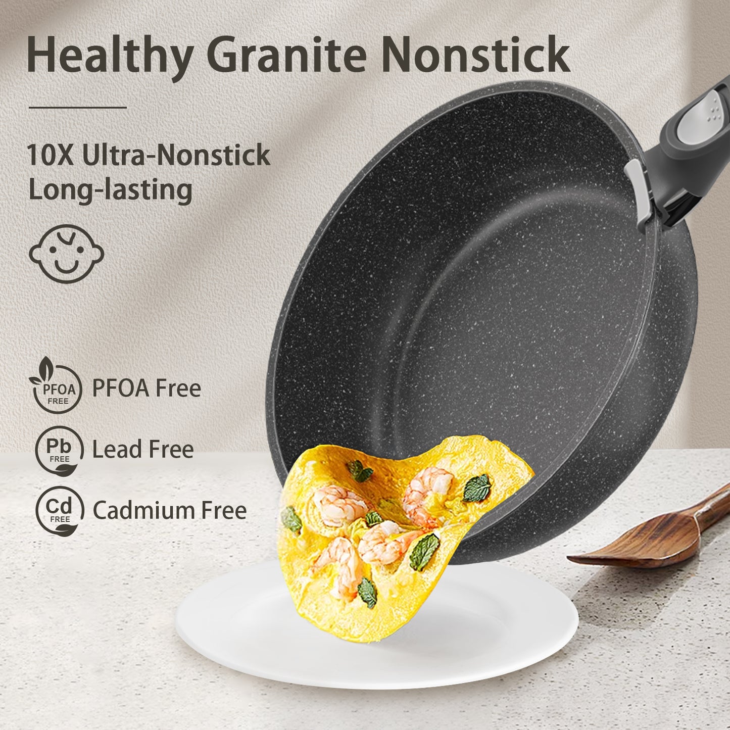 Bazova Granite Nonstick 15-PC Cookware Set with Detachable Handles