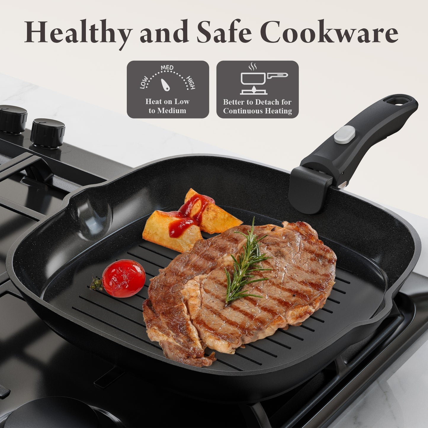 Bazova Ceramic Nonstick 19-Piece Cookware Set with Removable Handles - Black