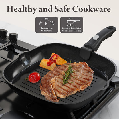 Bazova Ceramic Nonstick 19-Piece Cookware Set with Removable Handles - Black