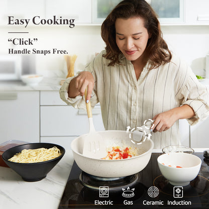 [BIG DISCOUNT!] Bazova Ceramic Nonstick 9-Piece Cookware Set with Removable Handles - Cream White
