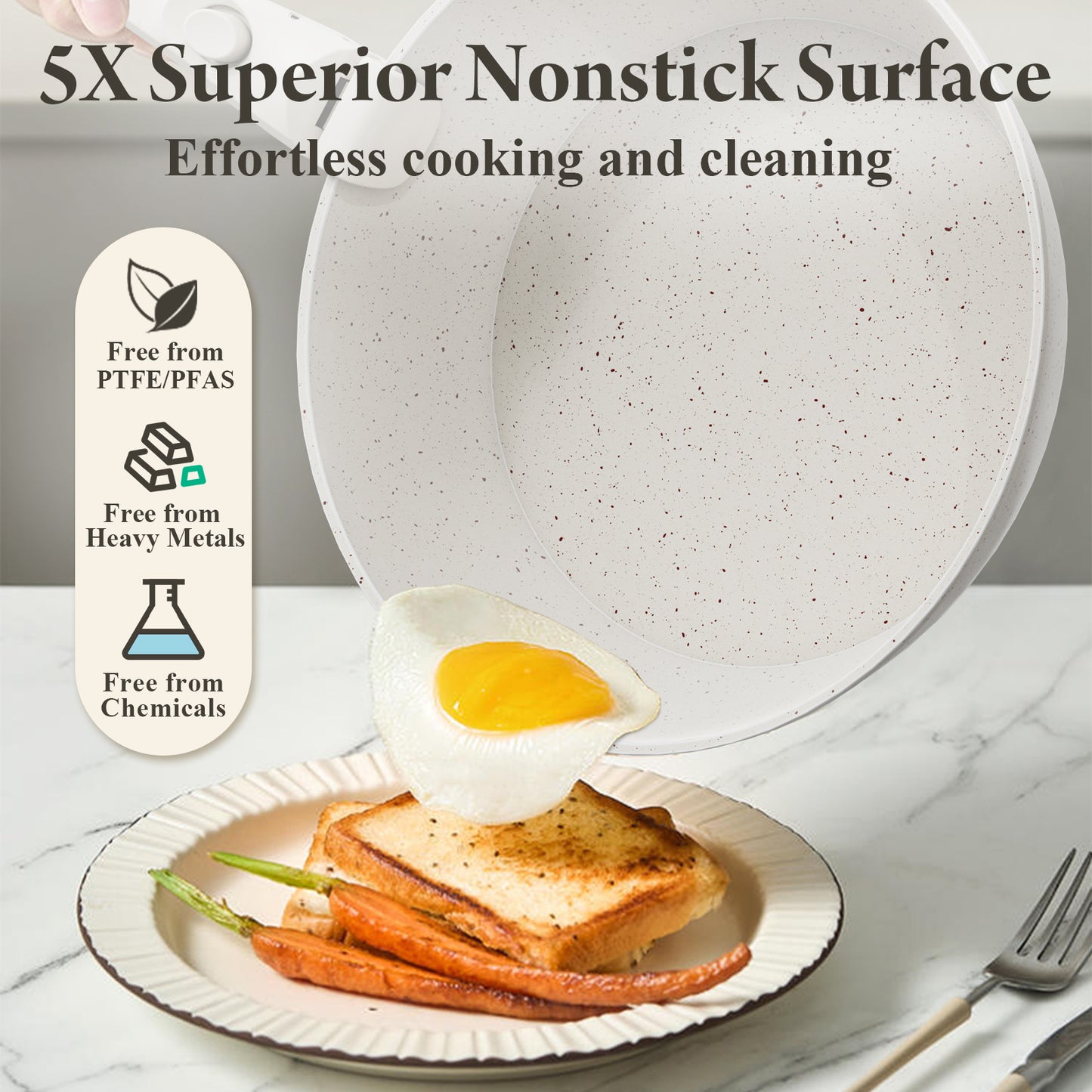 Bazova Ceramic Nonstick 19-Piece Cookware Set with Removable Handles - Cream White