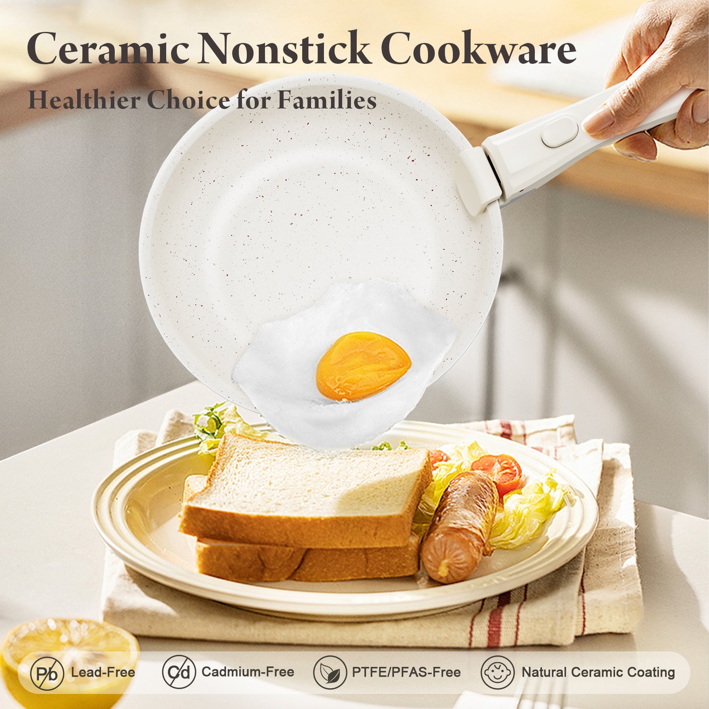 Bazova Ceramic Nonstick 22-Piece Cookware Set with Removable Handles – White