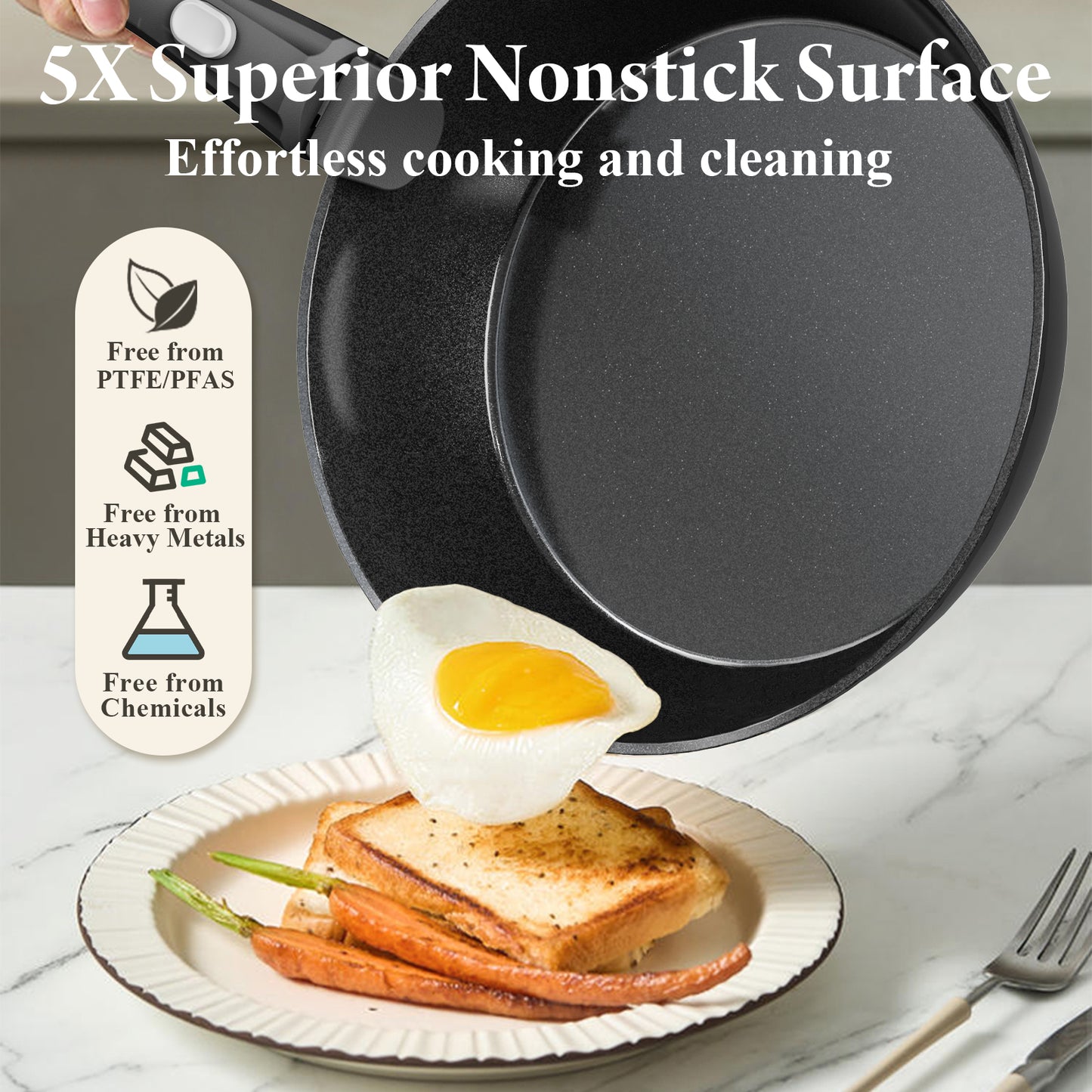 Bazova Ceramic Nonstick 19-Piece Cookware Set with Removable Handles - Black