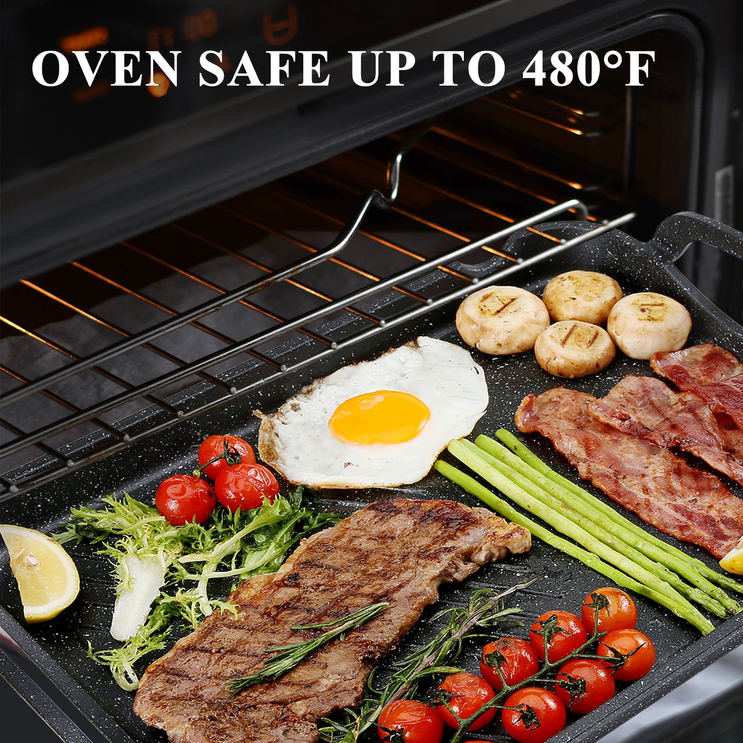 Bazova Nonstick Double Burner Granite Griddle Pan
