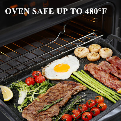 Bazova Nonstick Double Burner Granite Griddle Pan
