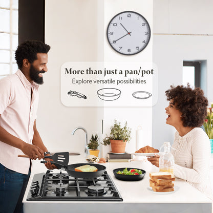 Bazova Ceramic Nonstick 19-Piece Cookware Set with Removable Handles - Black