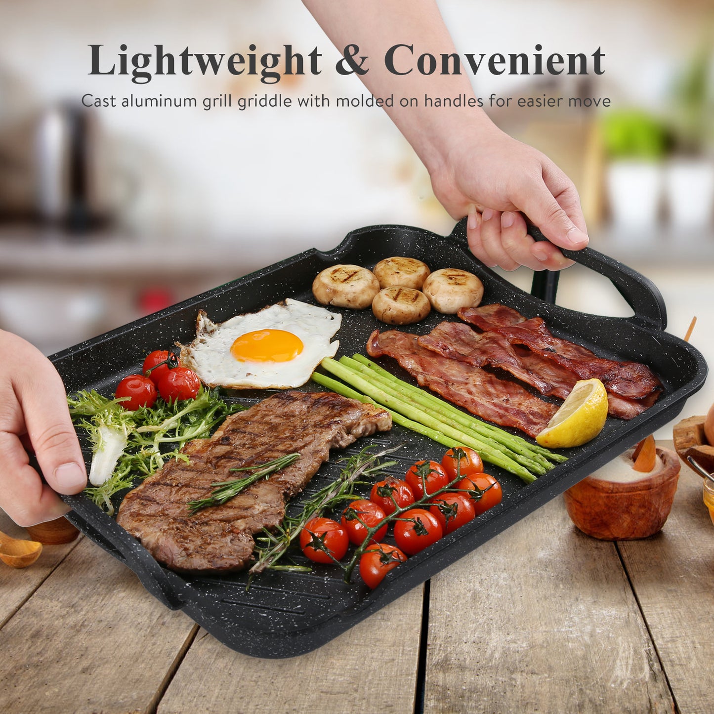 Bazova Nonstick Double Burner Granite Griddle Pan