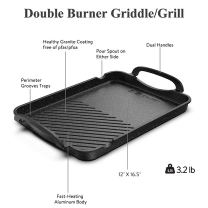 Bazova Nonstick Double Burner Granite Griddle Pan