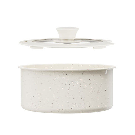 Bazova 2.1QT Saucepan with Lid, Cream White – 7" Nonstick Ceramic Small Pot for 17-Piece Cookware Set