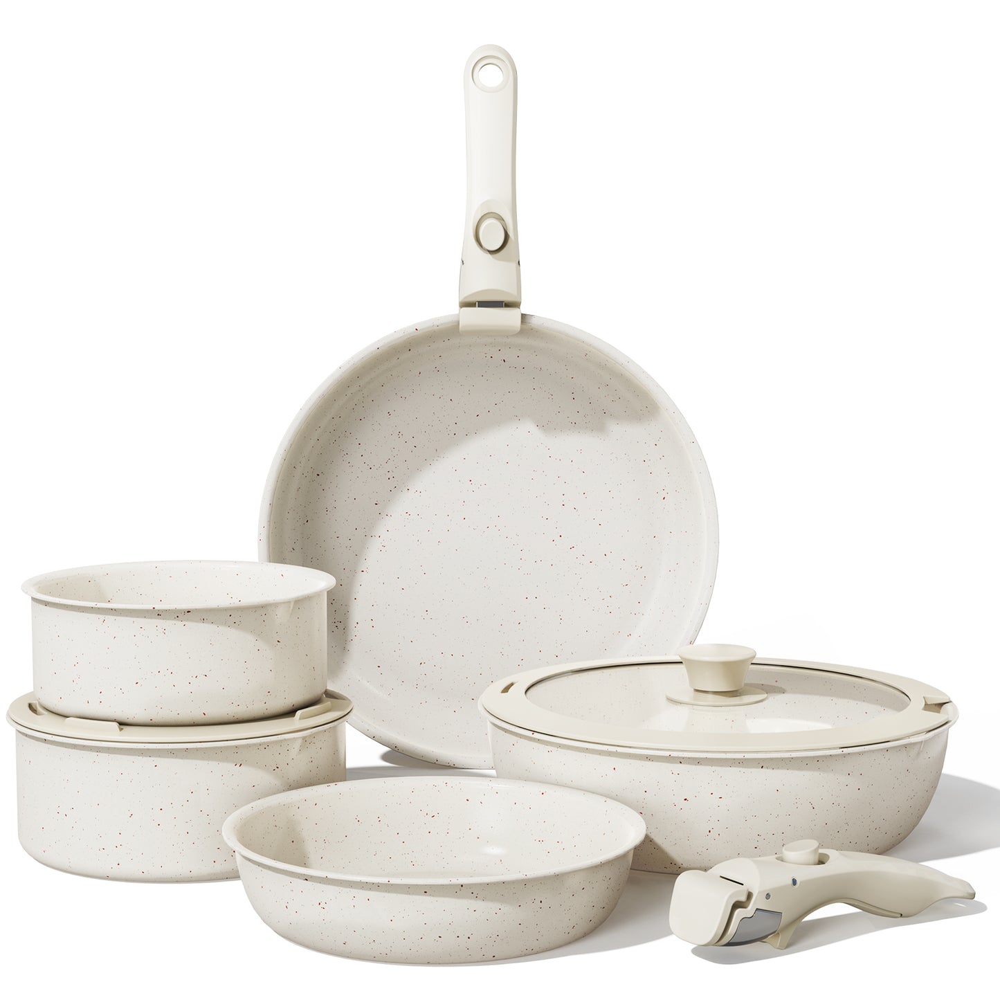 [BIG DISCOUNT!] Bazova Ceramic Nonstick 9-Piece Cookware Set with Removable Handles - Cream White