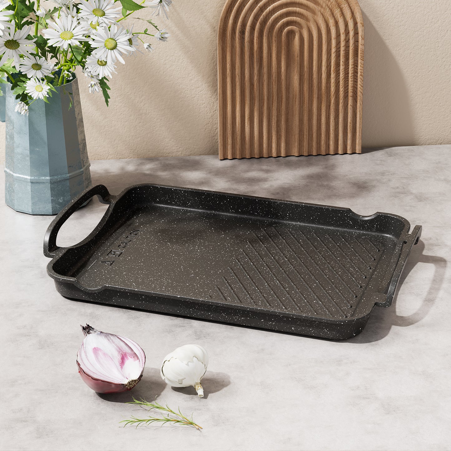 Bazova Nonstick Double Burner Granite Griddle Pan
